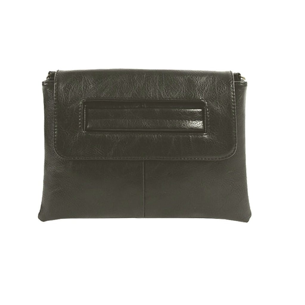 Dark green leather envelope clutch purse with embossed front flap panel