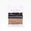 Braided hair tie bracelet set with gold beads, mixed black and nude tones