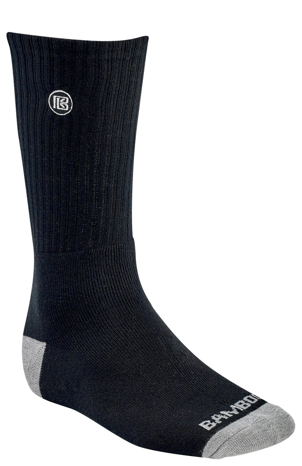 Single dark navy crew sock with ribbed knit and contrast toe/heel panels