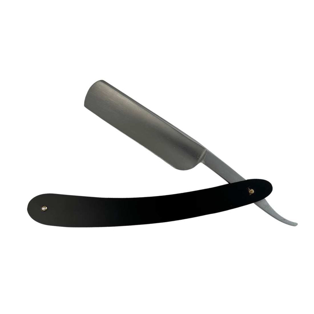 Straight razor with matte black handle and silver blade