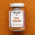 Royal Cinnamon spice jar with clear glass container and white label, 1.8 oz