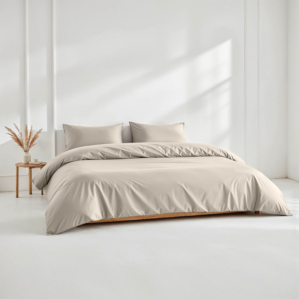 Solid light gray duvet cover with matching pillow shams