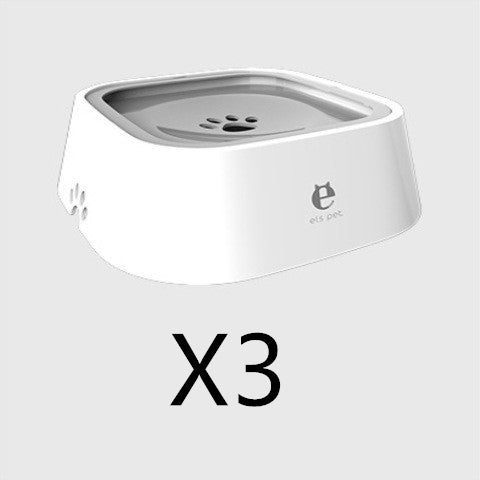 White pet fountain water bowl with paw icon on top and side overflow opening
