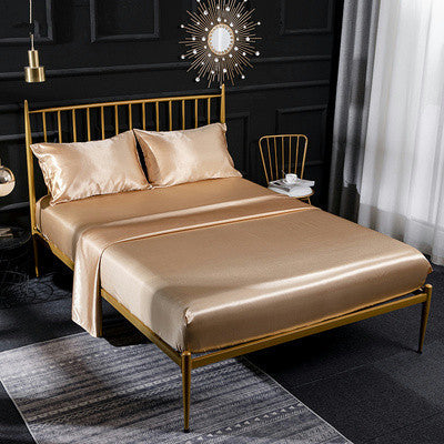 Satin bedding set with champagne sheet and matching pillowcases, 4-piece set