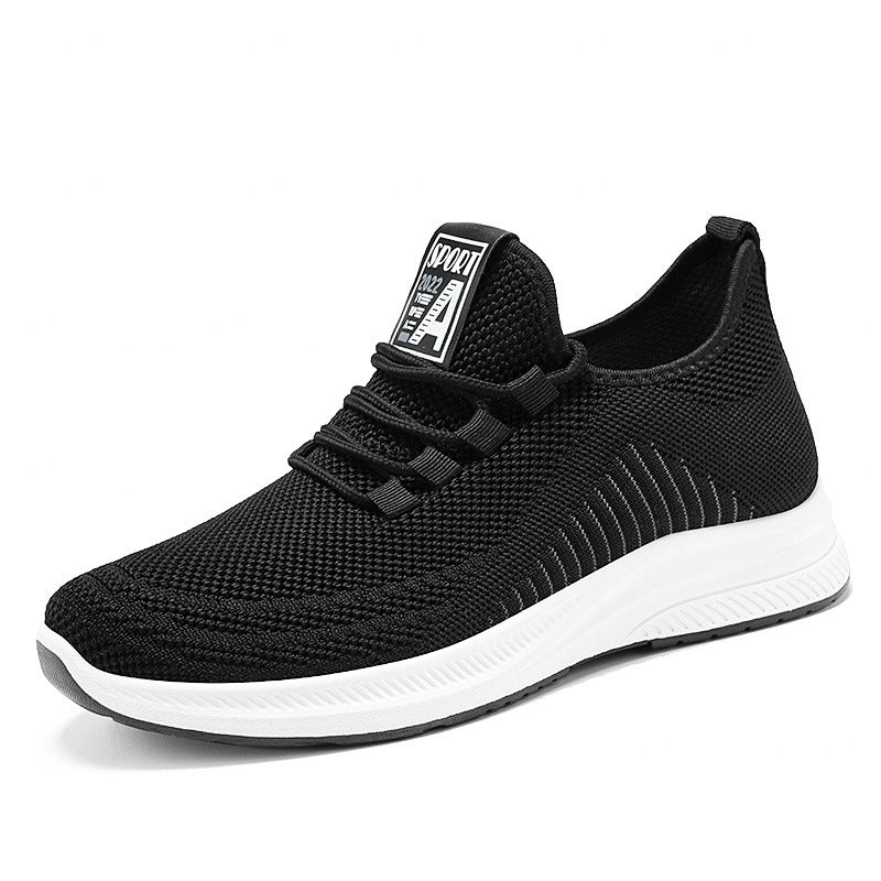 Black mesh lace-up sneakers with sporty side stripes and white sole