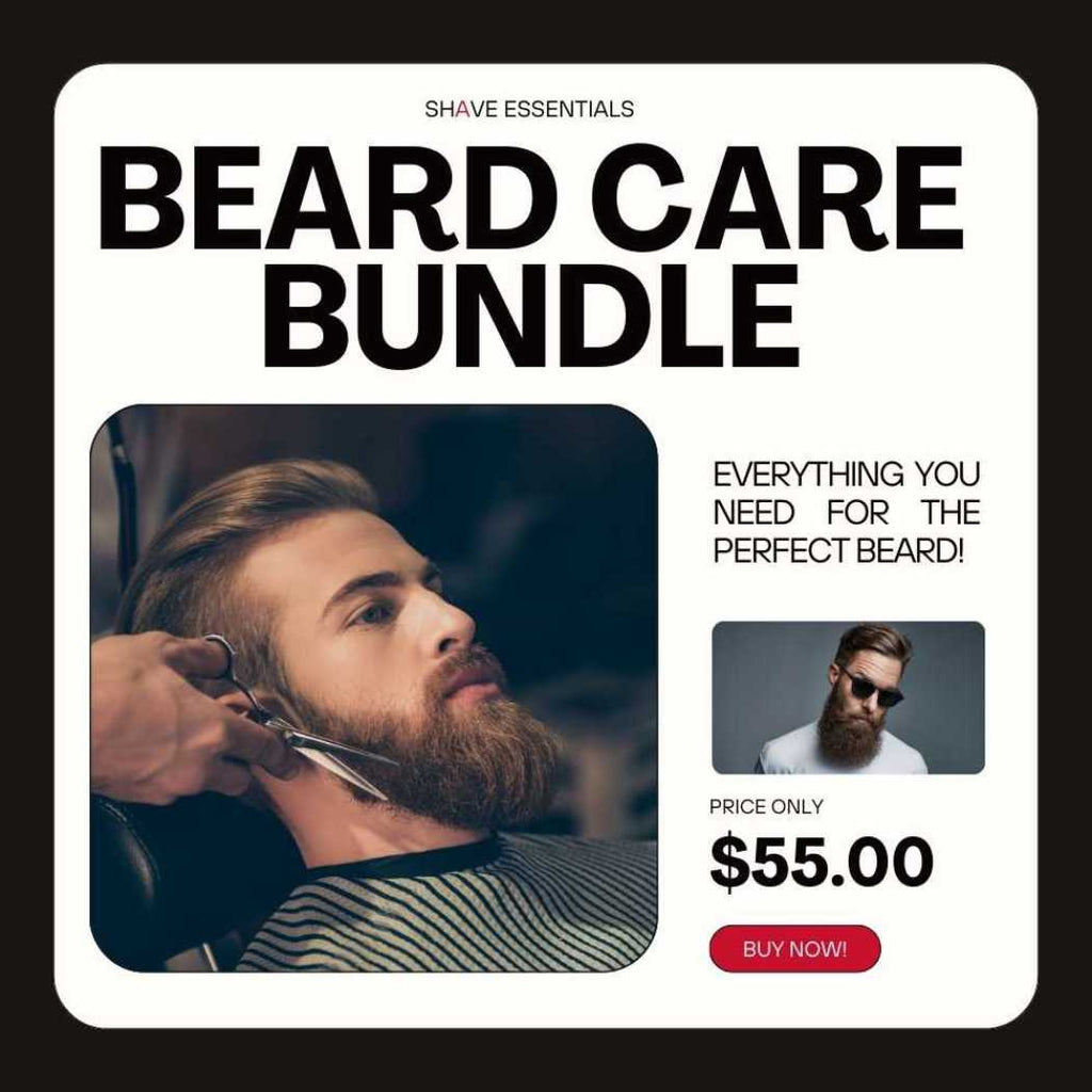Beard care bundle retail box with model photo and product information