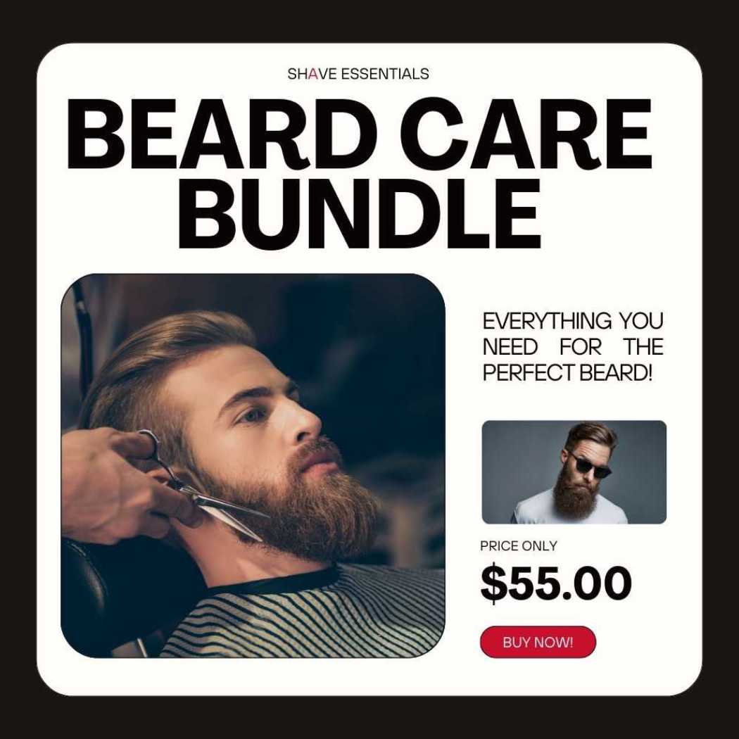 Beard care bundle retail box with model photo and product information