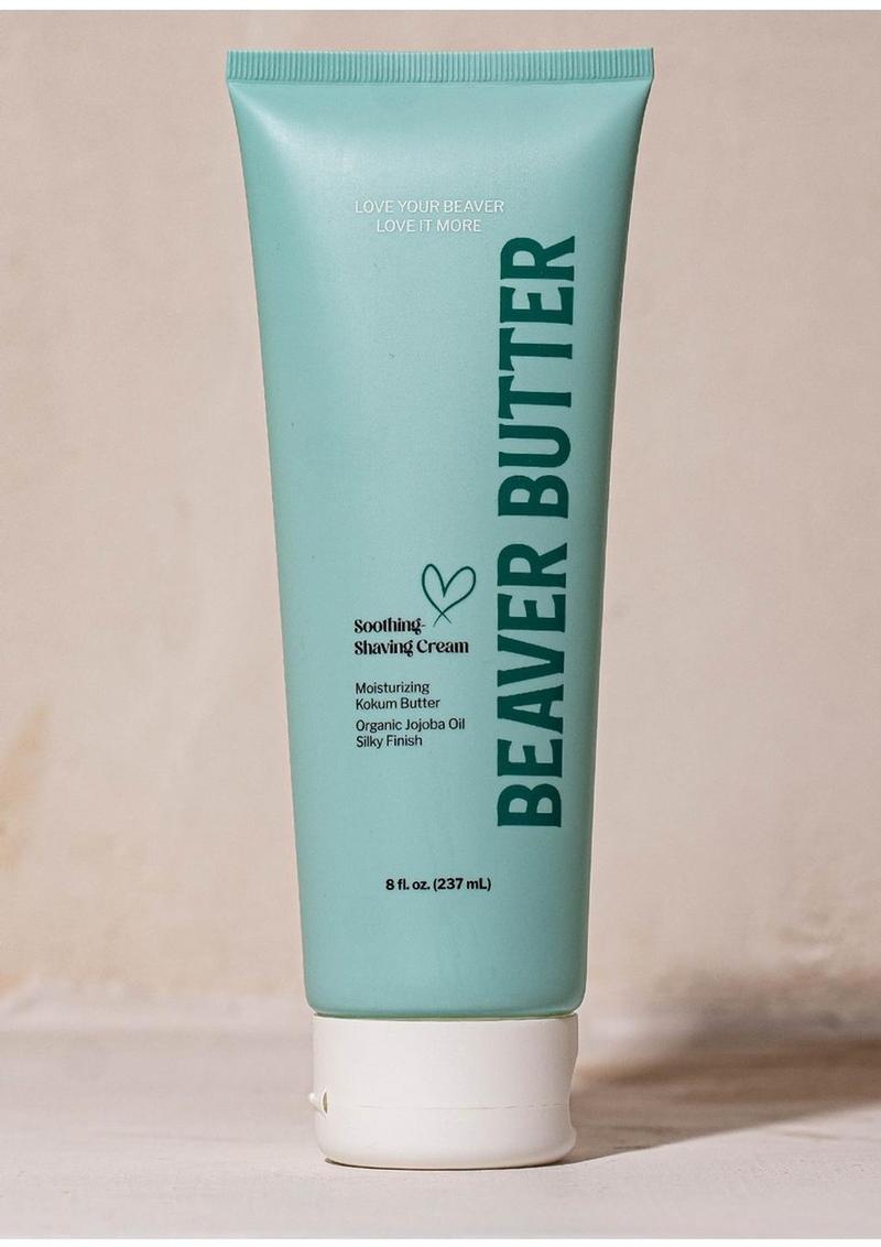 Soothing shaving cream tube, teal body, cream-colored cap, 8 fl oz (237 mL)
