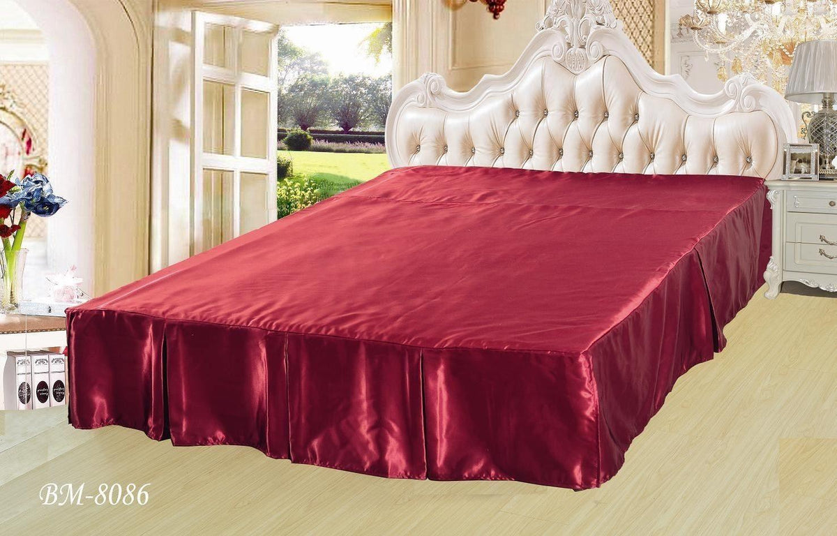 Ruby red pleated bed skirt with ruffled edge, 14 in drop