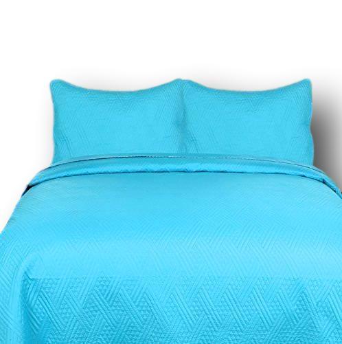 Turquoise teal quilted bedspread with pillow top and subtle wave texture