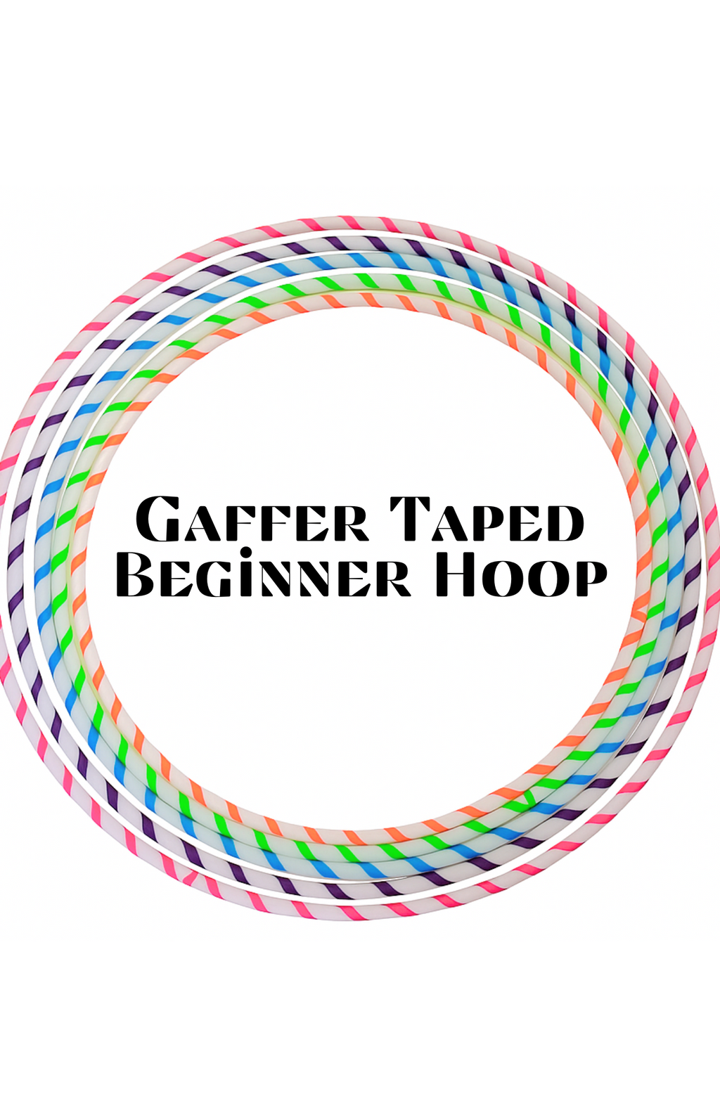 Beginner hula hoop with multicolor spiral gaffer tape ribbon