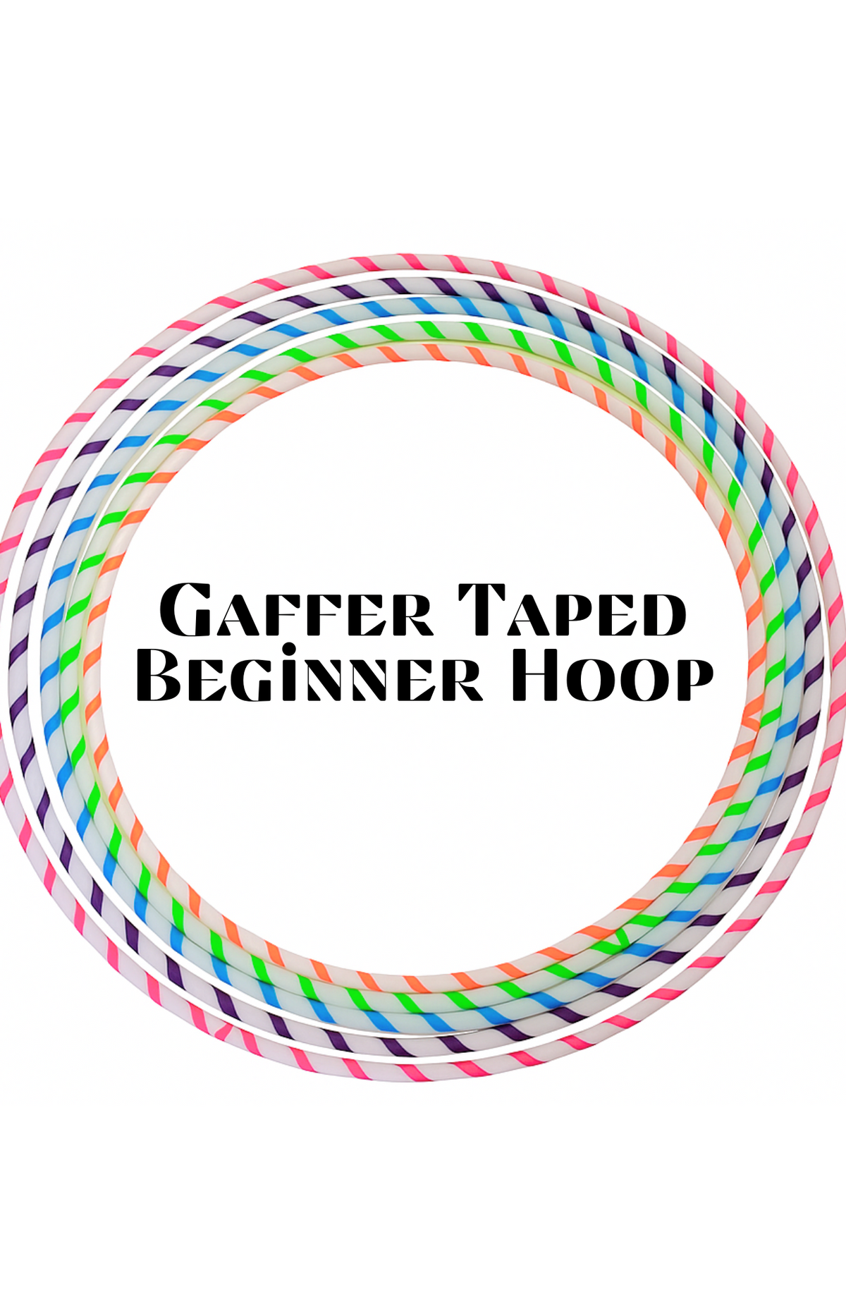 Beginner hula hoop with multicolor spiral gaffer tape ribbon