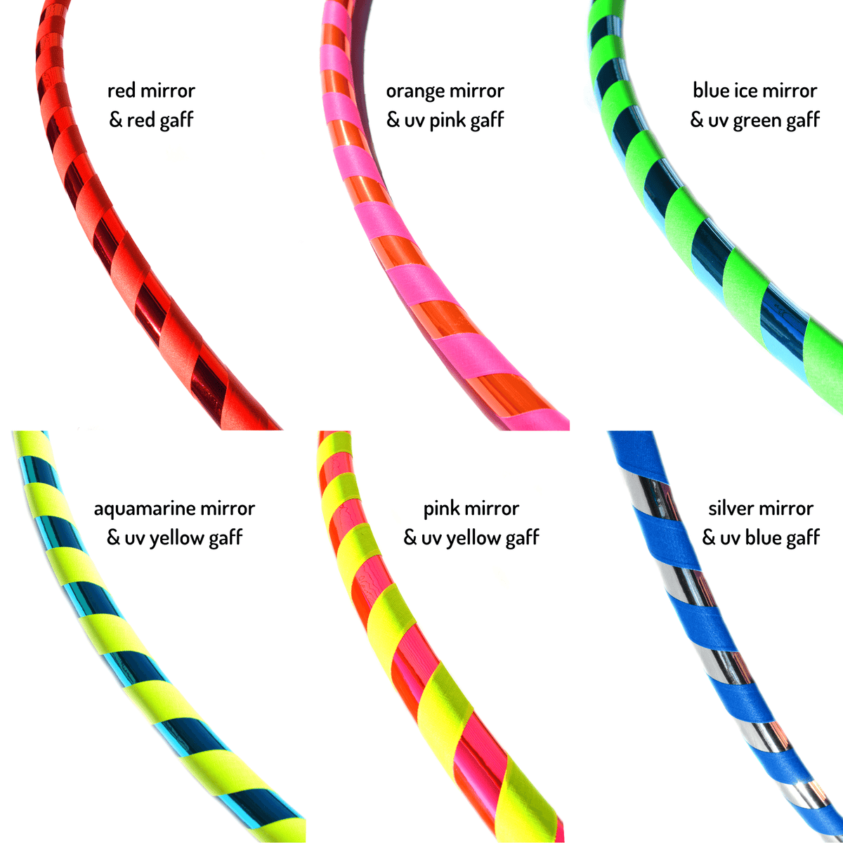 Mirror tape strips in red, orange, blue ice, aquamarine, pink, and silver