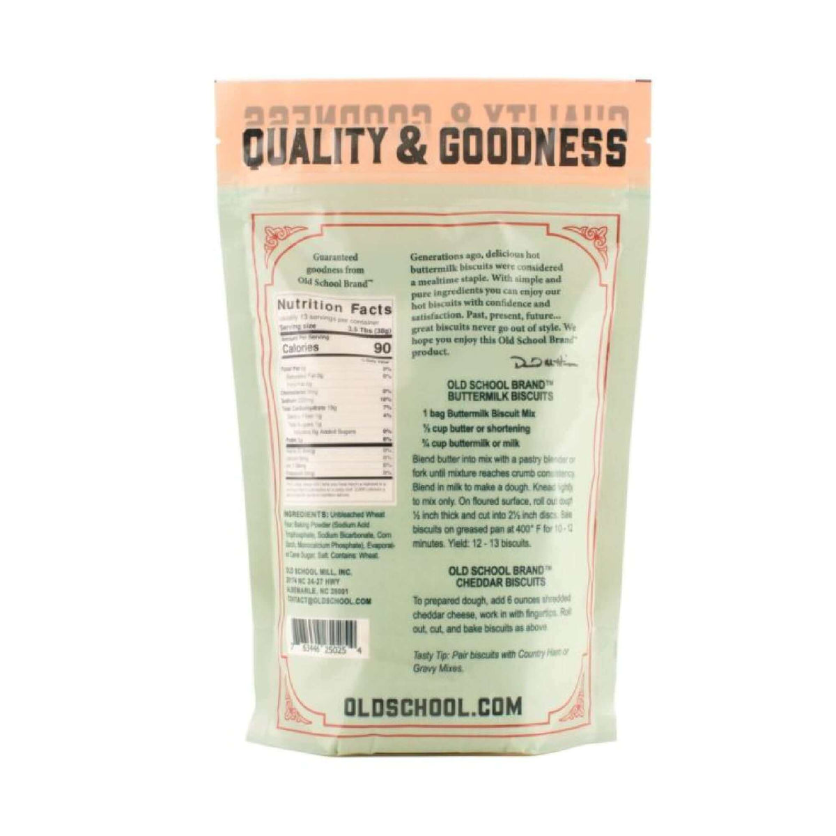 Buttermilk biscuit mix pouch, back nutrition facts panel