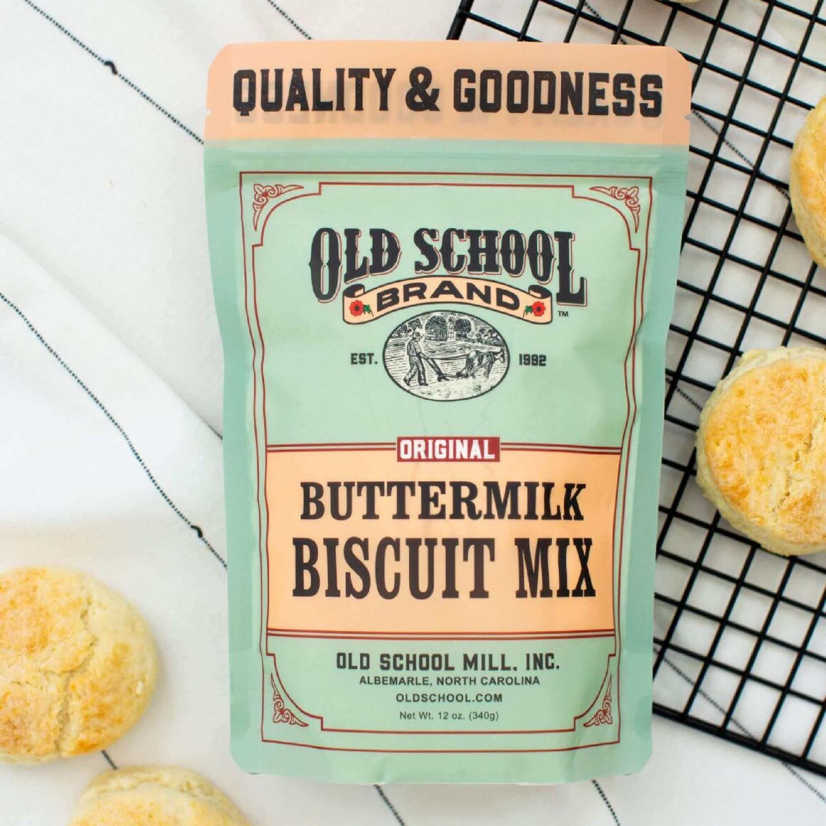 Buttermilk biscuit mix pouch, Old School Brand front label