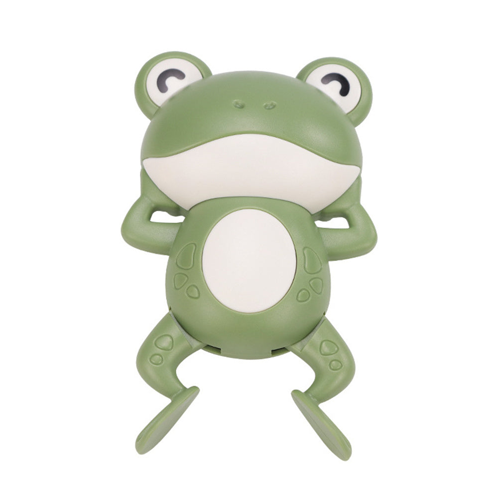 Green cartoon water pool spinning toy with open belly panel and ear-like top