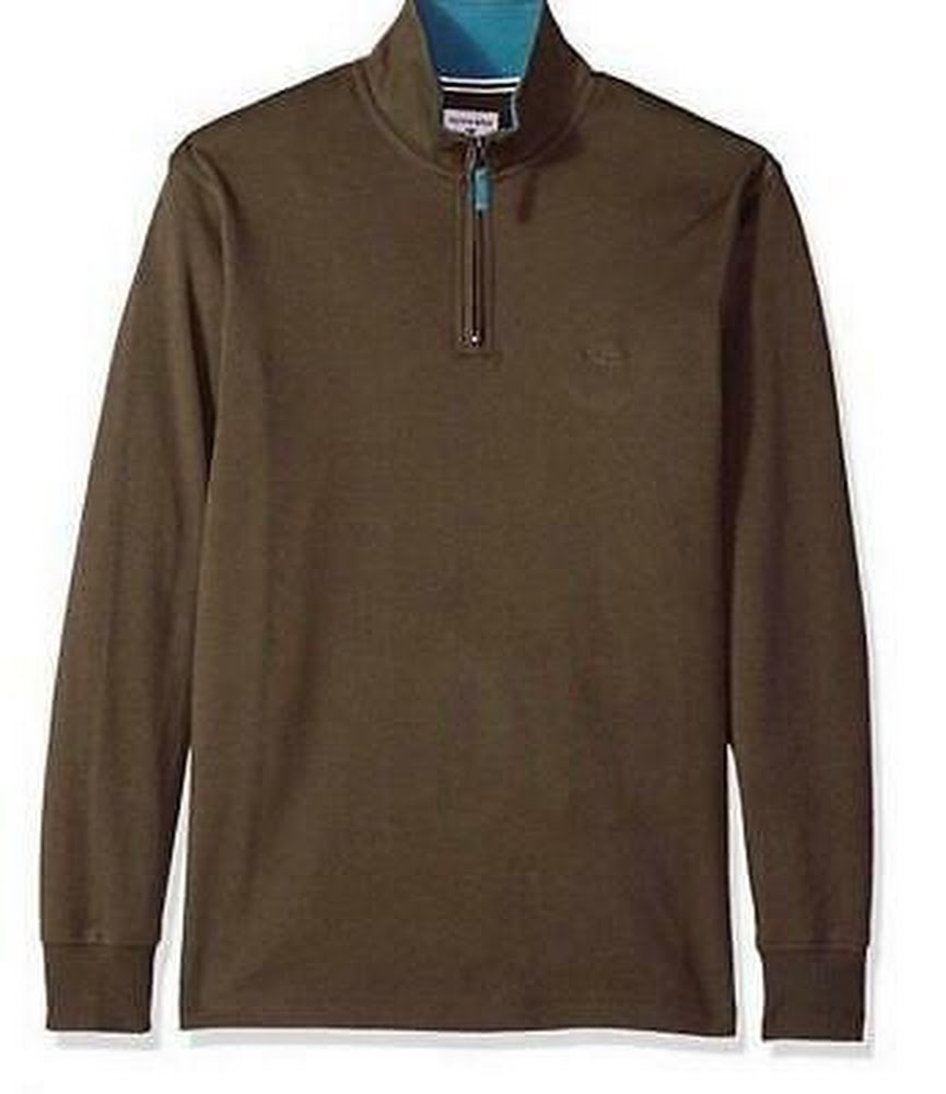Men's olive interlock quarter-zip long-sleeve pullover