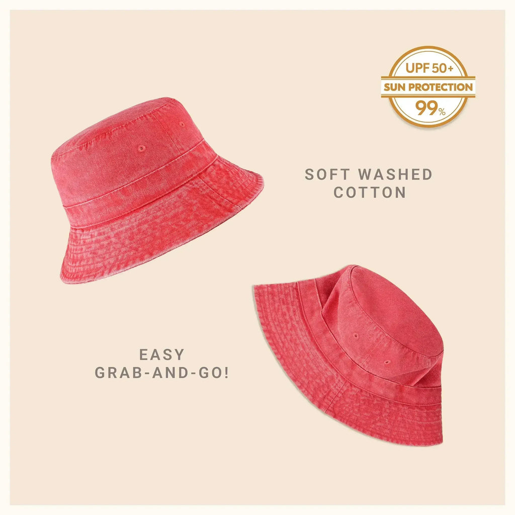 Soft washed cotton bucket hat with moldable brim, coral pink