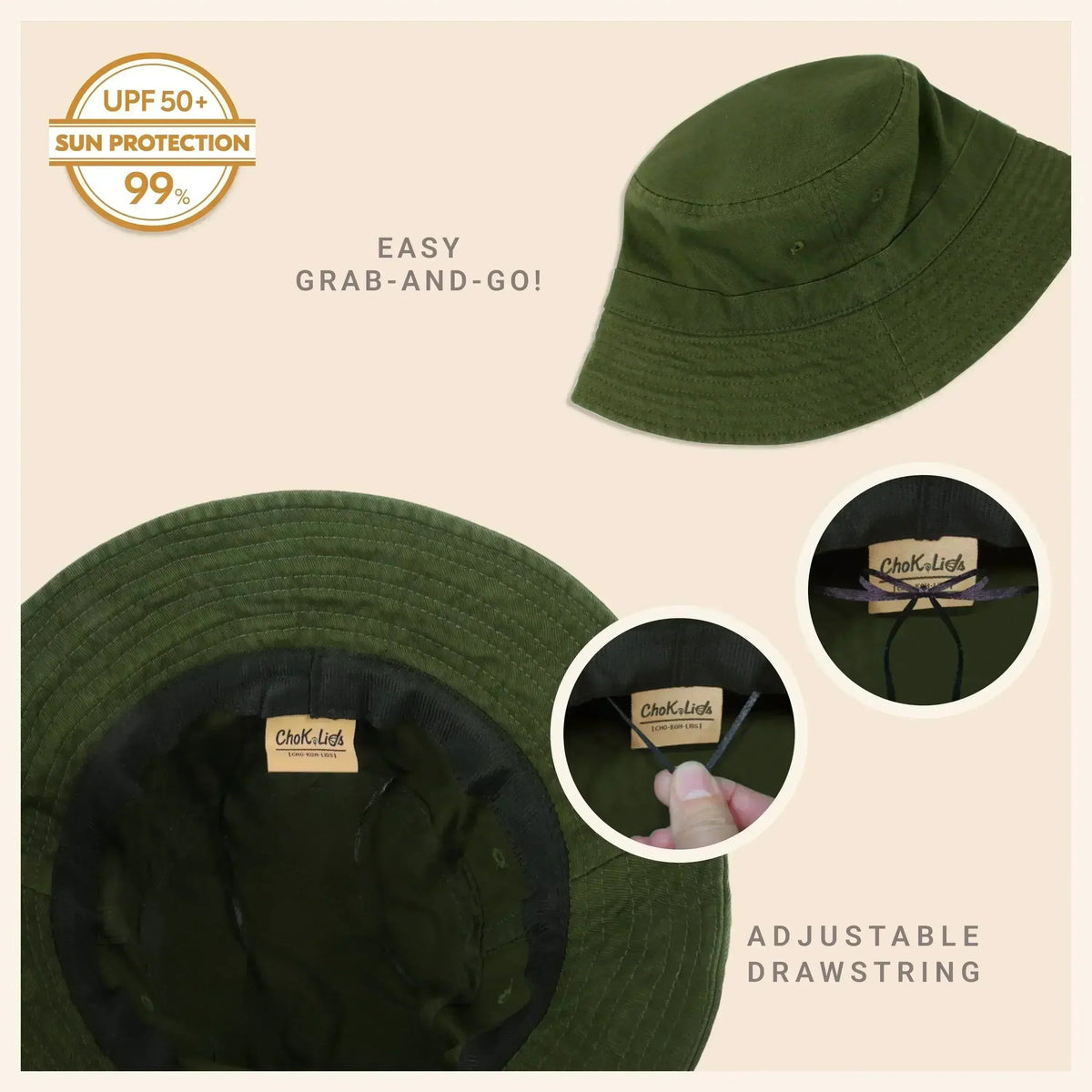 Soft washed cotton bucket hat with moldable brim, deep green