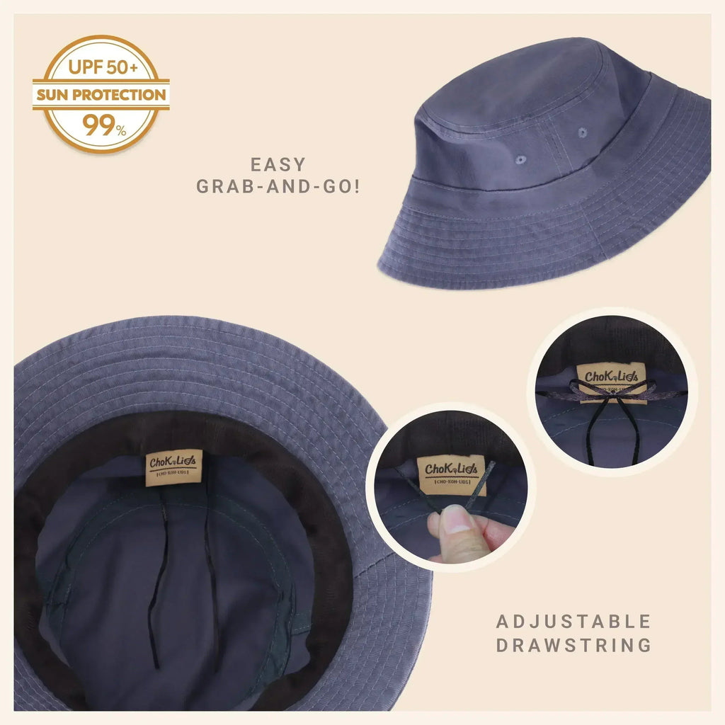 Soft washed cotton bucket hat with moldable brim, slate blue