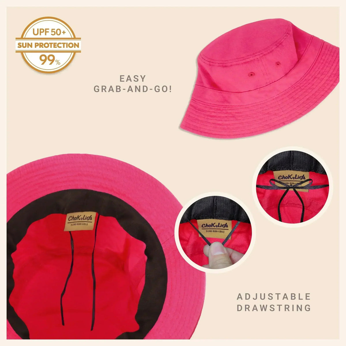 Soft washed cotton bucket hat with moldable brim, bright fuchsia pink