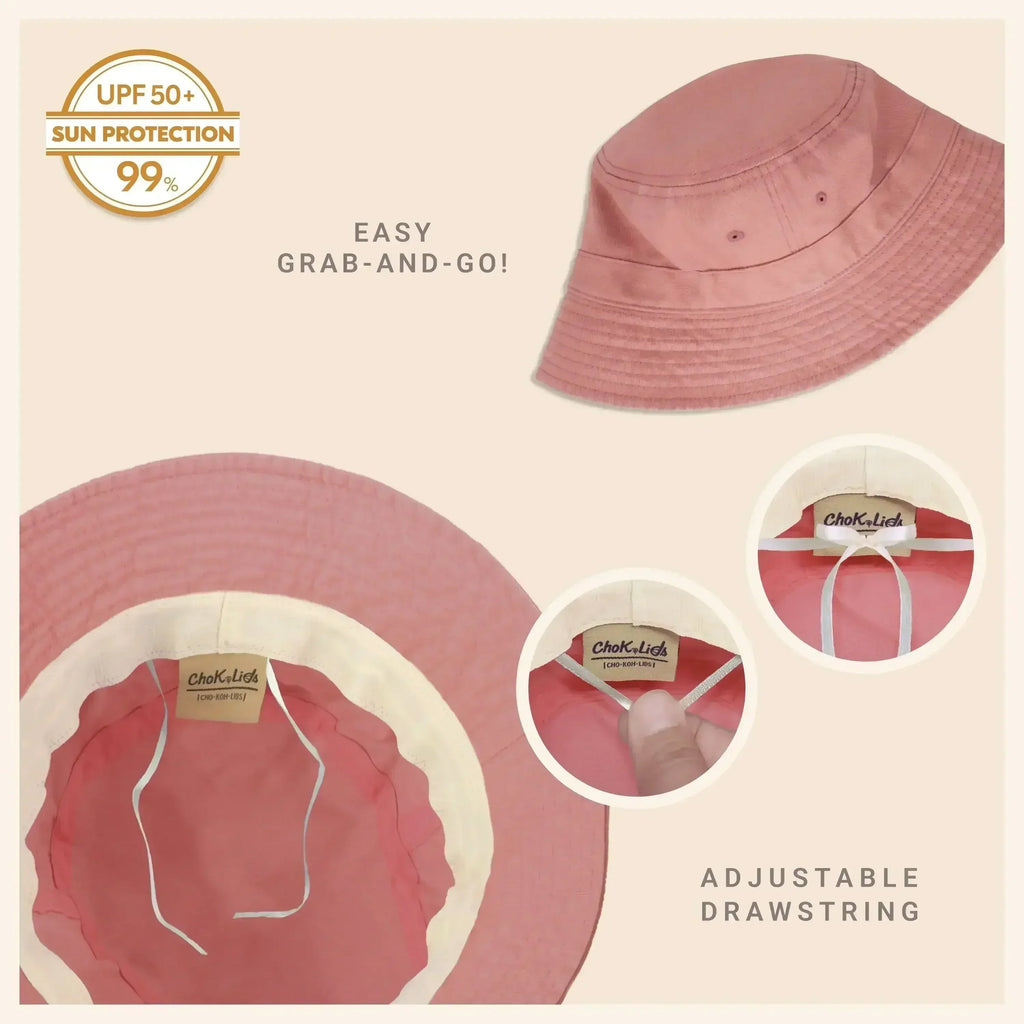 Washed cotton bucket hat with moldable brim, dusty rose pink, adjustable drawstring