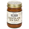 Big Spoon chocolate sea salt almond butter jar, 13 oz, glass with gold lid