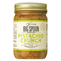 Big Spoon Roasters pistachio crunch almond nut butter jar, green-lid glass container