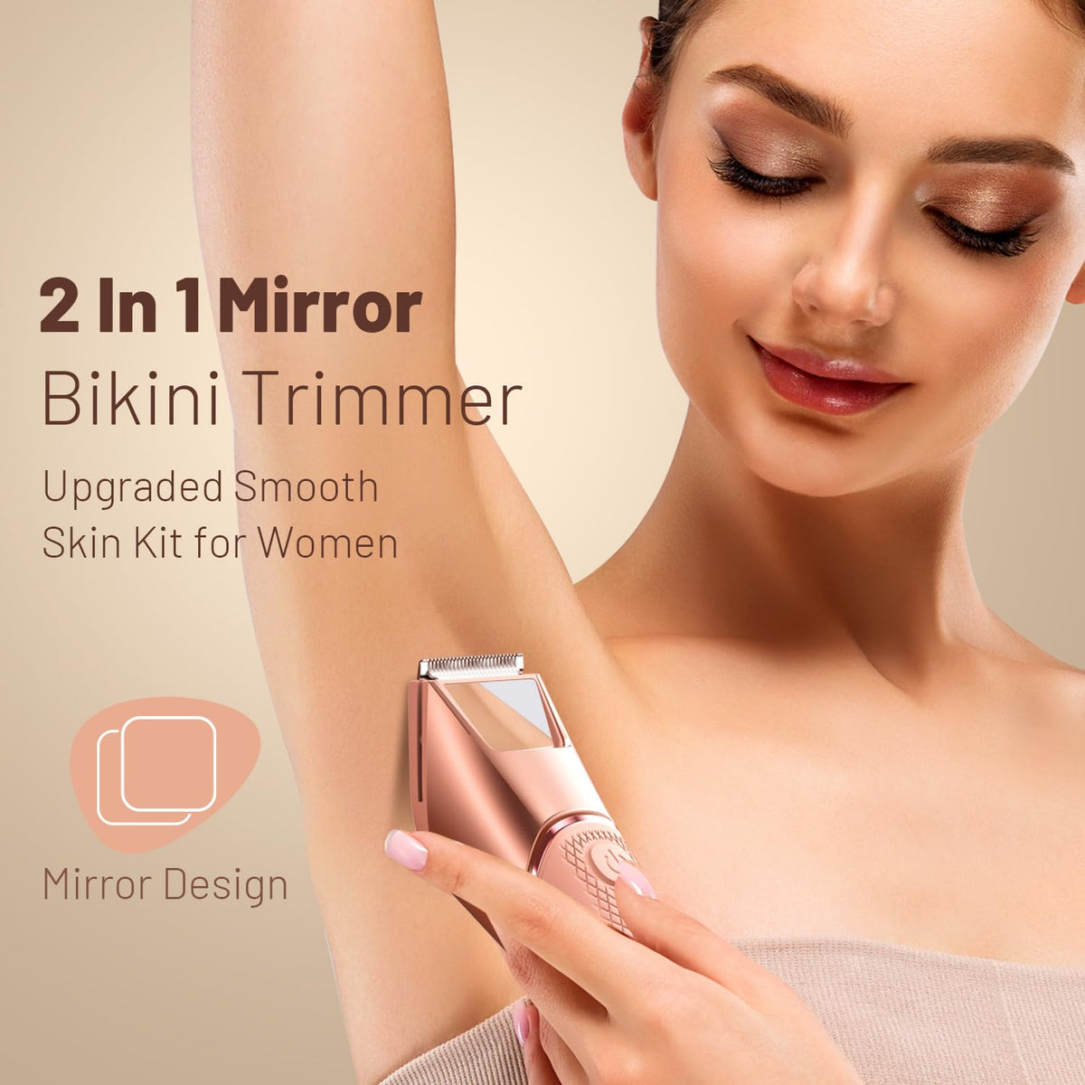Pink electric bikini trimmer with mirror design and shaving head