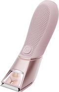 Pink electric body trimmer with textured grip and hinged shaving head