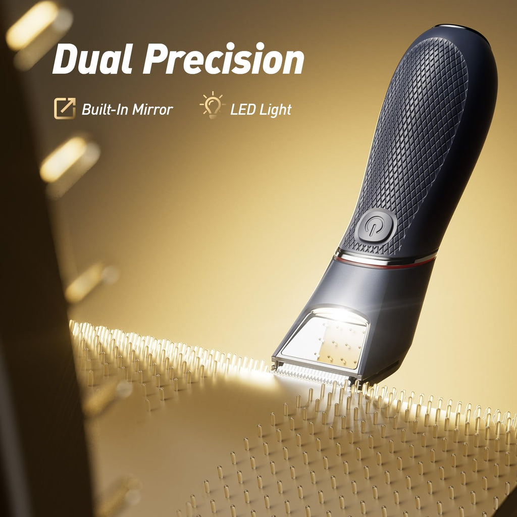 Black electric bikini trimmer with built-in mirror and LED light