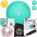 Teal pregnancy exercise birth ball with included accessories and drawstring storage bag