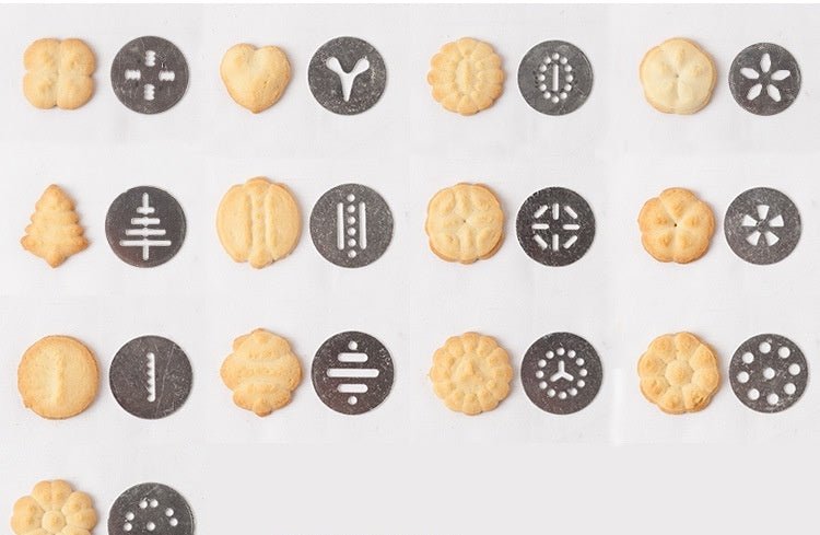 Assorted metal cookie stamp discs with different patterns