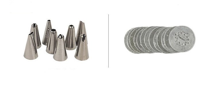 Metal pastry nozzles and disc tips for decorating cookies