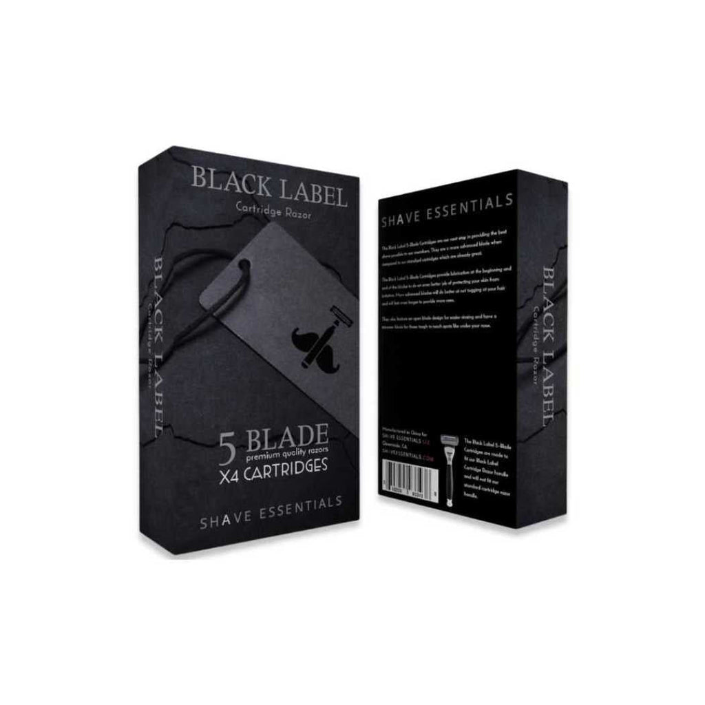 Black Label razor blade box and Shave Essentials box with 5 cartridges