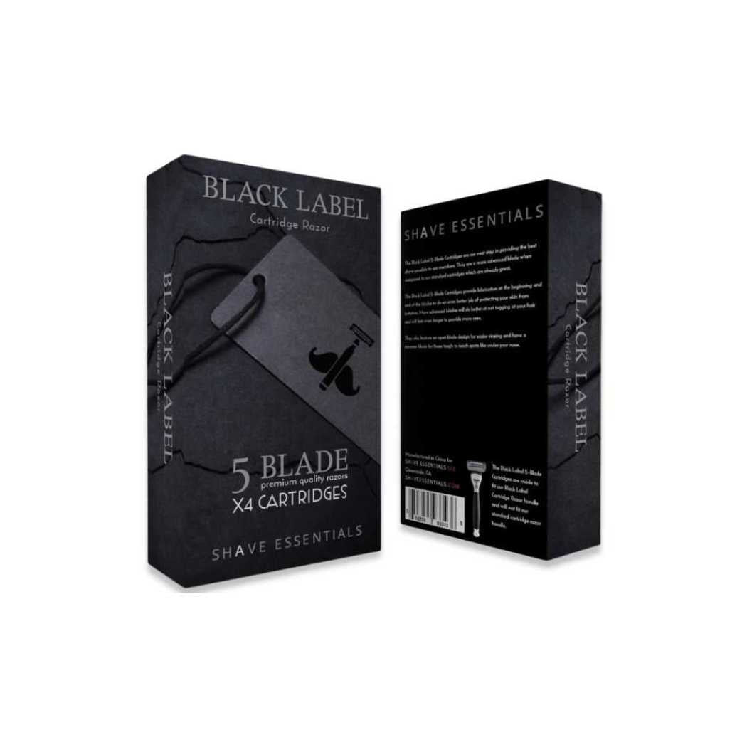 Black Label razor blade box and Shave Essentials box with 5 cartridges