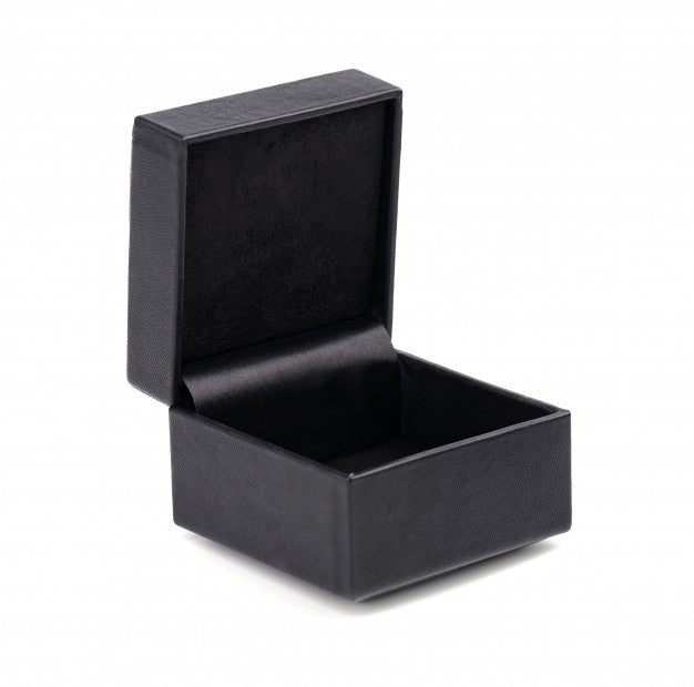 Black jewelry presentation box with open lid