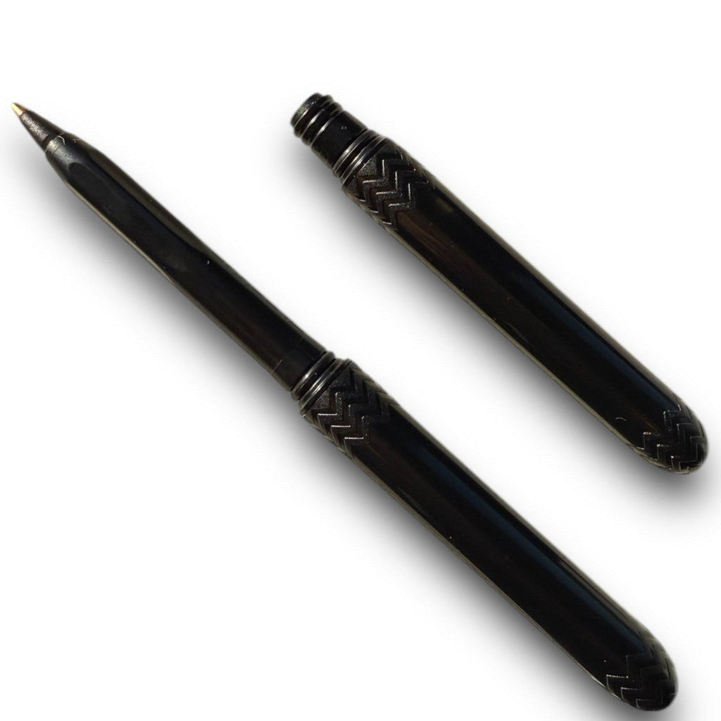 Pocket pen pack, two black slim click pens with textured chevron barrels