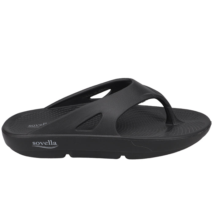 Sovella women's black thong sandals with sculpted outsole and textured straps