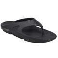 Women's black thong recovery sandals with textured footbed and cushioned platform