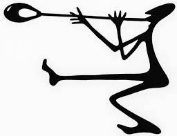 Black line illustration of a person holding a bowl on a candle label