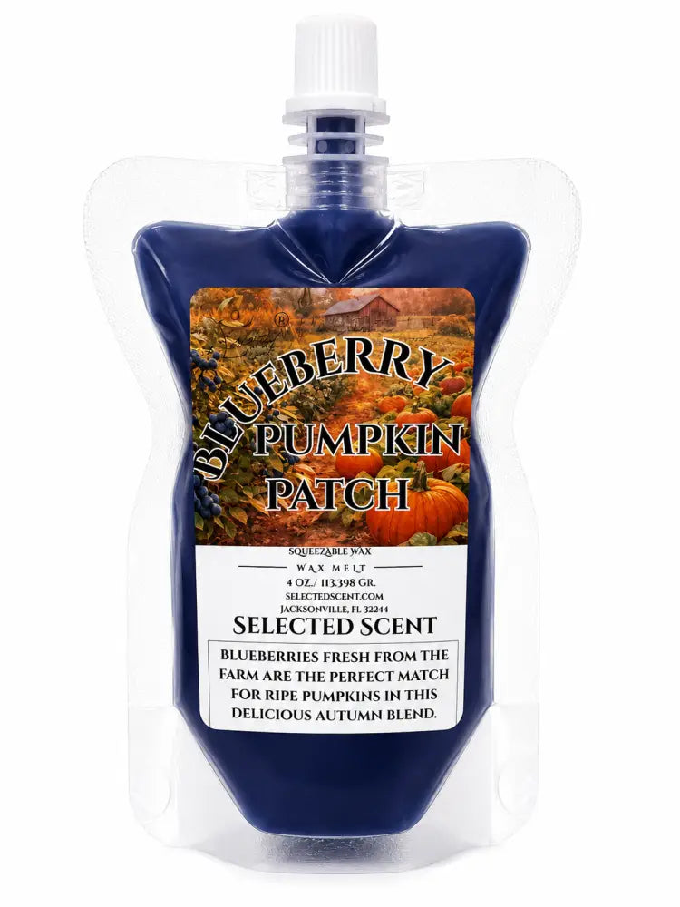 Squeezable wax melt pouch, Blueberry Pumpkin Patch scent, standing front view