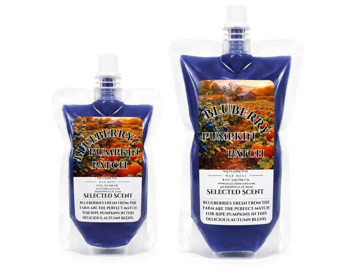 Squeezable wax melt pouch pack, Blueberry Pumpkin Patch scent, two front bags