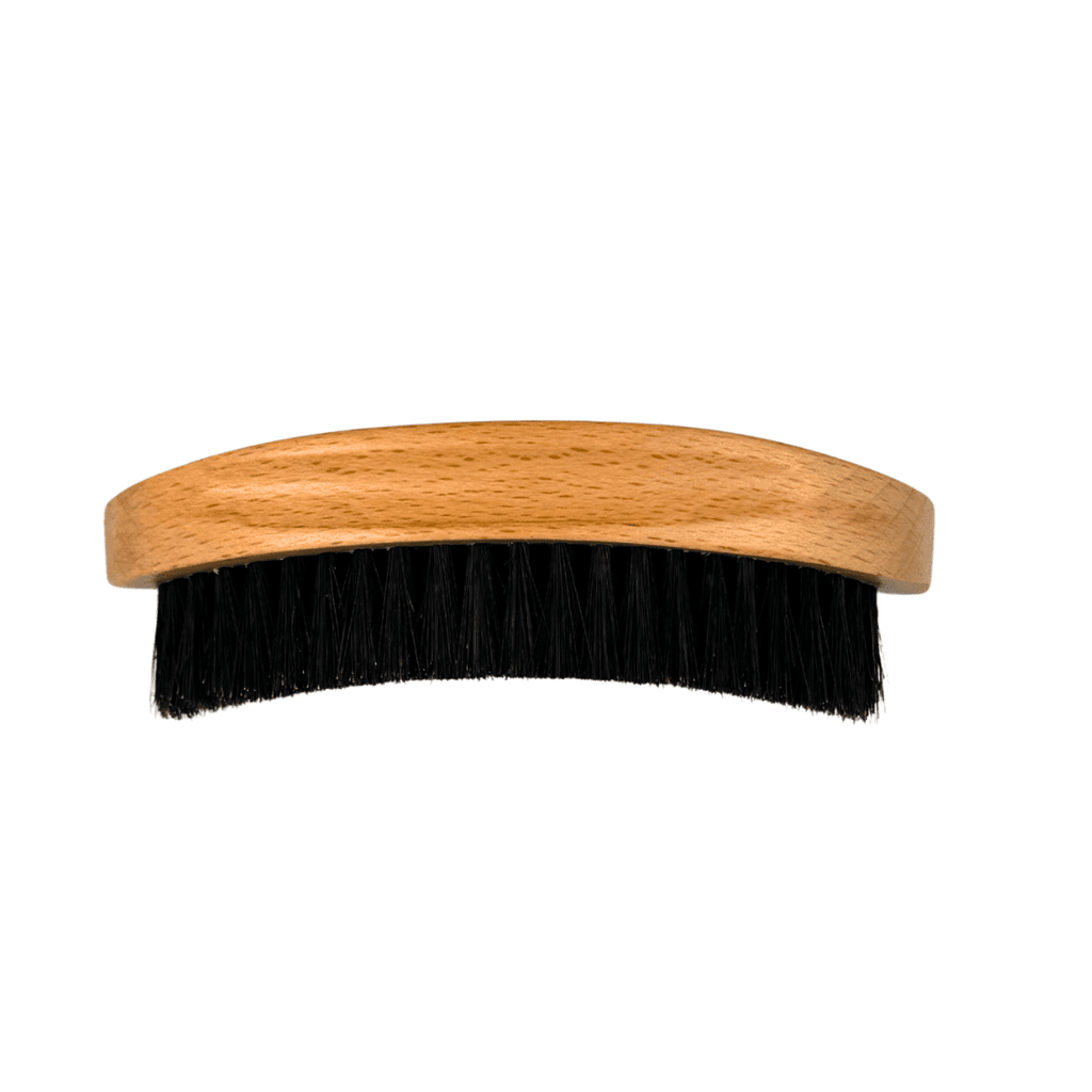 Wood-handled beard brush with black bristles