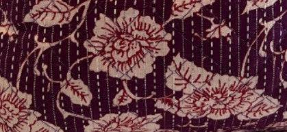Patchwork boho crossbody bag fabric with burgundy floral and stripe pattern