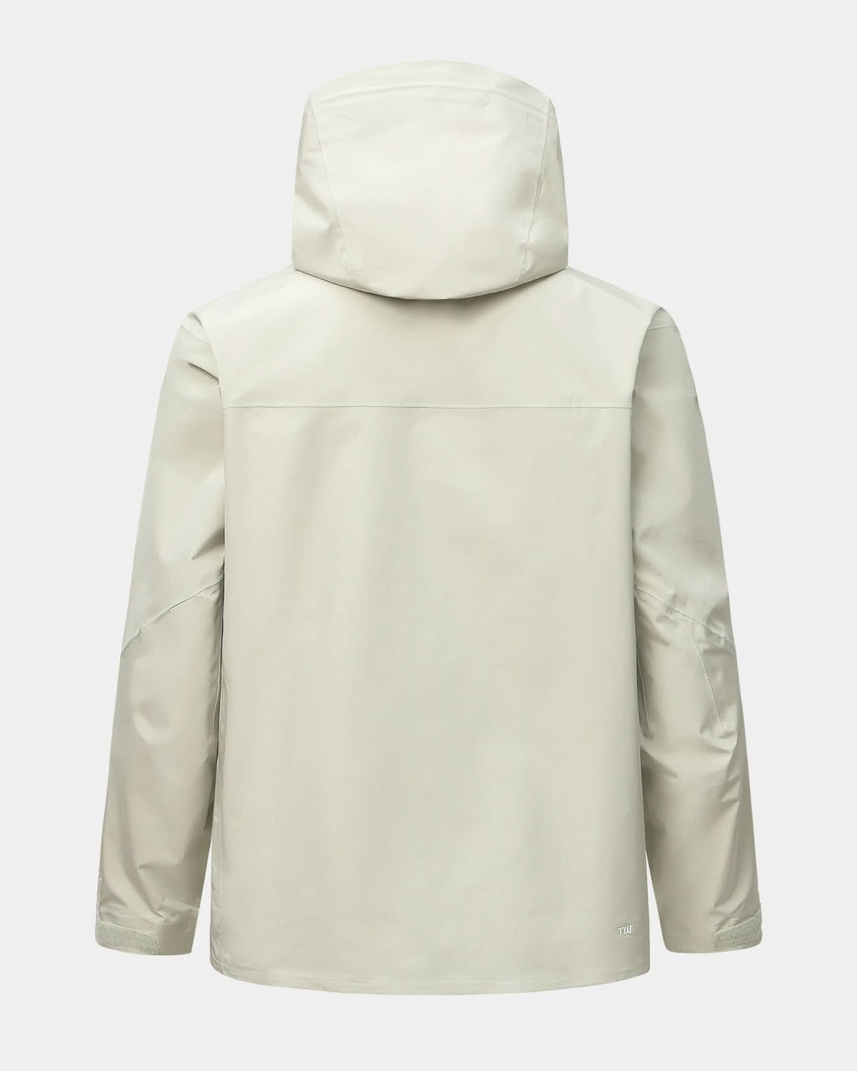 Bone hooded jacket back view with full zipper and no visible front graphics.