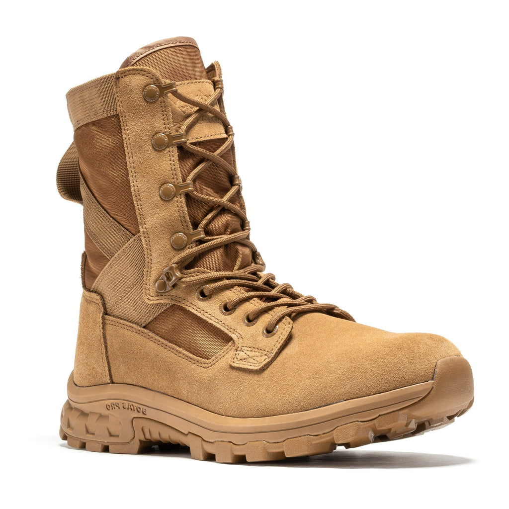 Men's 8-inch tactical boots in sand, lace-up with side zipper and cushioned sole