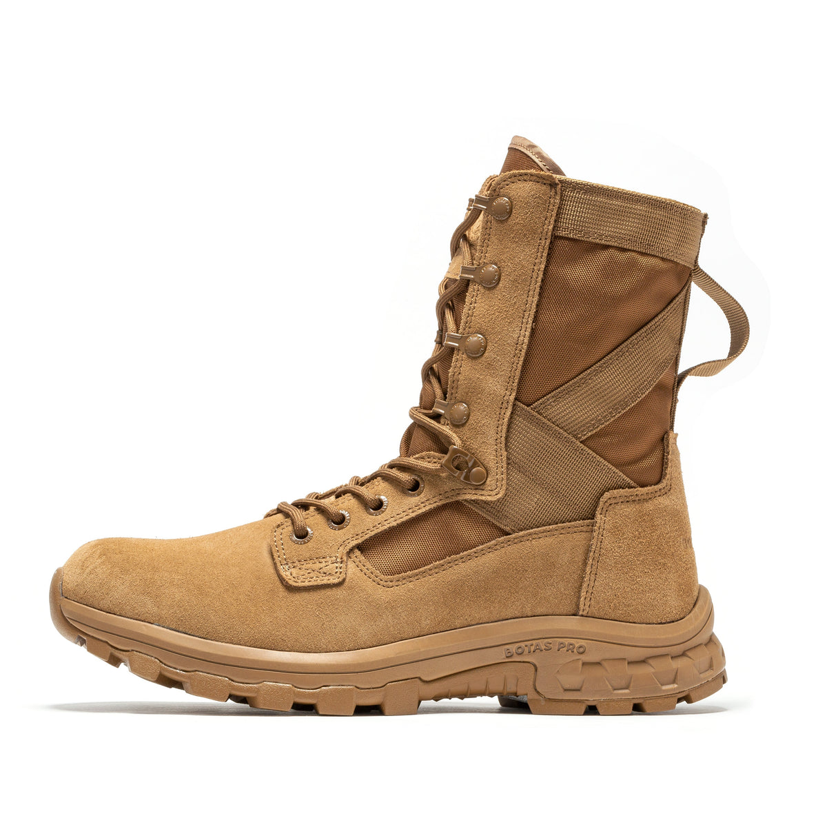 Men's sand high-top tactical boots, lace-up with side zipper and rugged tread