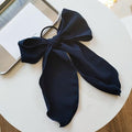 Navy satin bow hair scrunchie with elastic hair band