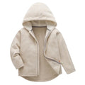 Boys light beige fleece hooded jacket with full zip and front pockets